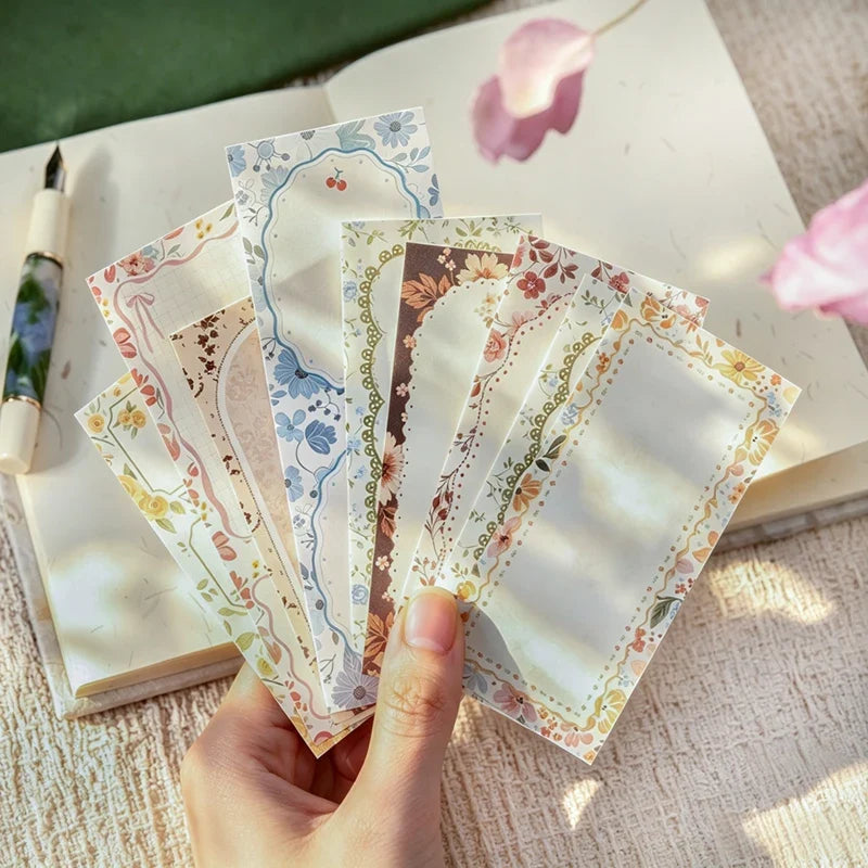 Pastoral Floral Long Sticky Notes – Tearable Flower Memo Pad Floral Sticky Notes Qme