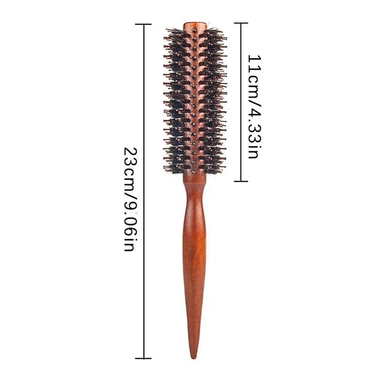 Anti-Static Boar Bristle Wood Round Hair Brush | Styling Round Hair Brush Qme