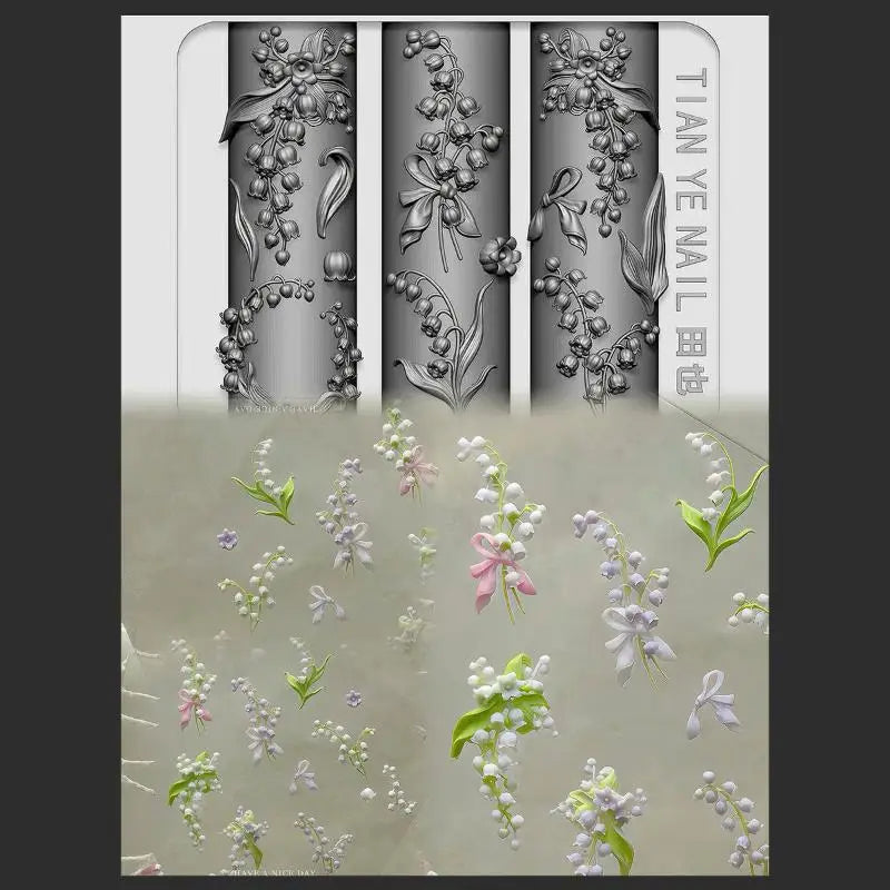 3D Floral Nail Art Mold – Lotus & Lily of the Valley DIY Nail Art Mold Qst