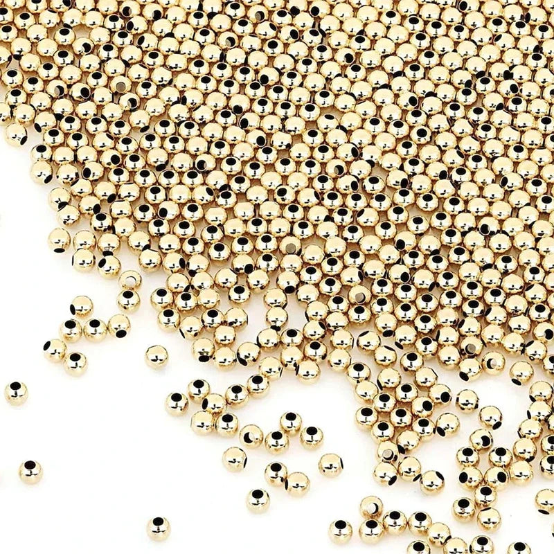 14K Gold-Plated Round Smooth Beads – Bracelet & Necklace Making Gold Jewelry Beads Qme