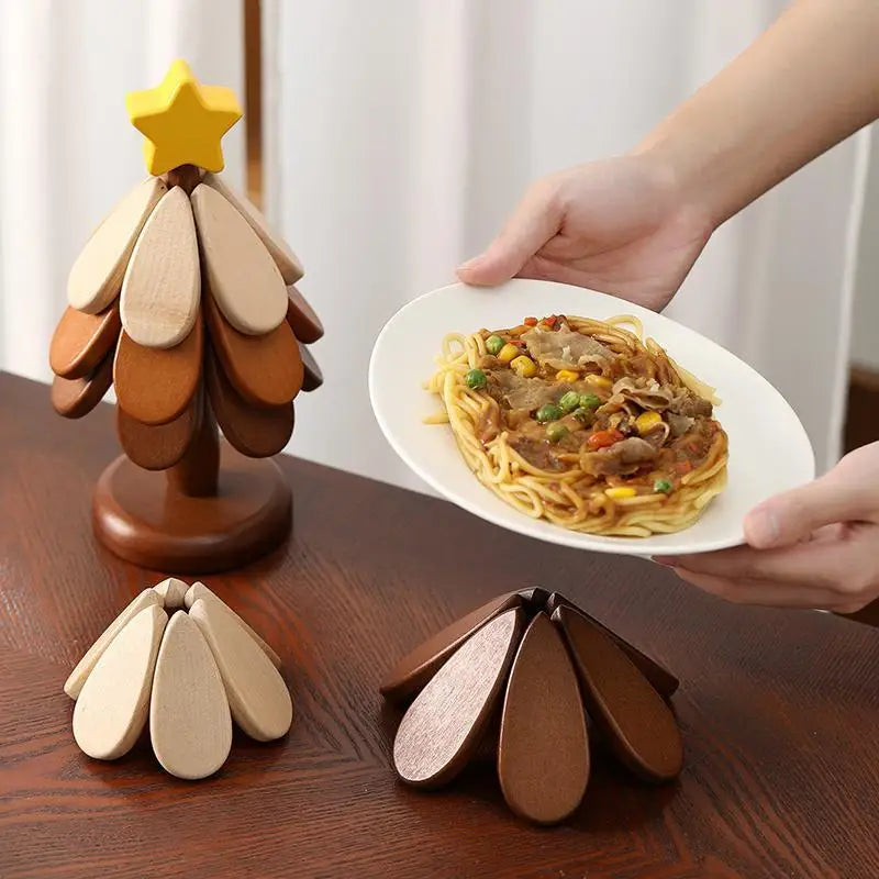 Solid Wood Tree Trivet Set | Table Insulation Mat – Qme Wood Trivet Set Qme