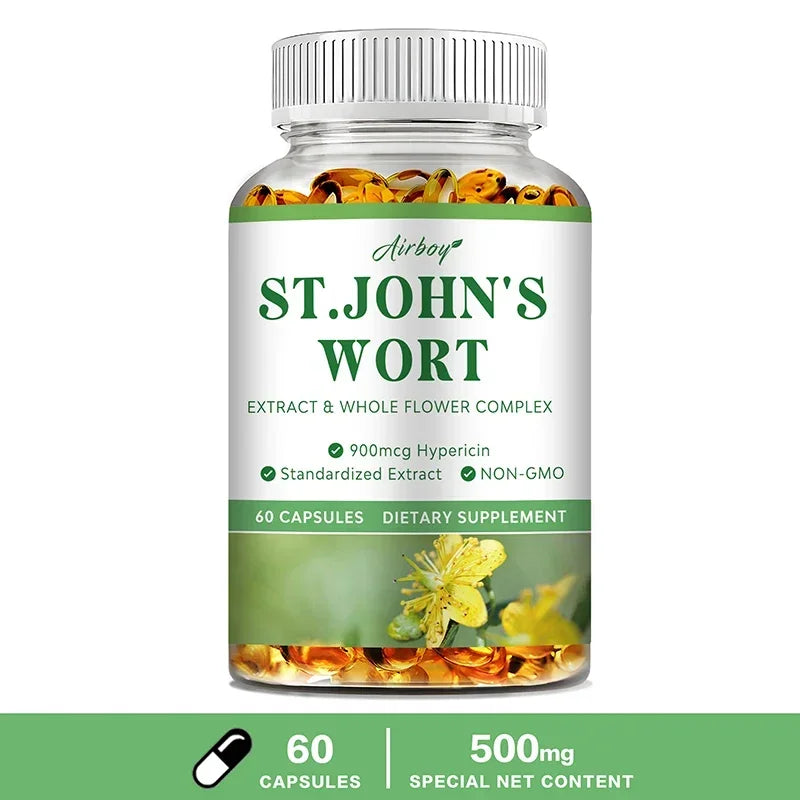St. John's Wort Extract Capsules – Mood & Relaxation Support Herbal Supplement Qst 60 Capsules