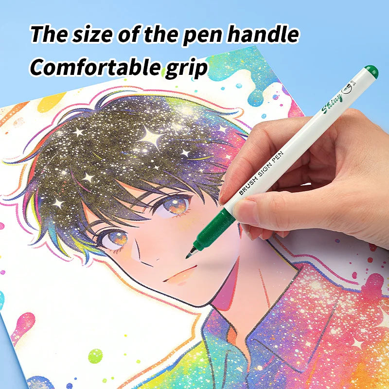 24-Color Glitter Brush Pens – Acrylic Ink Sparkle Markers Glitter Art Markers Qme