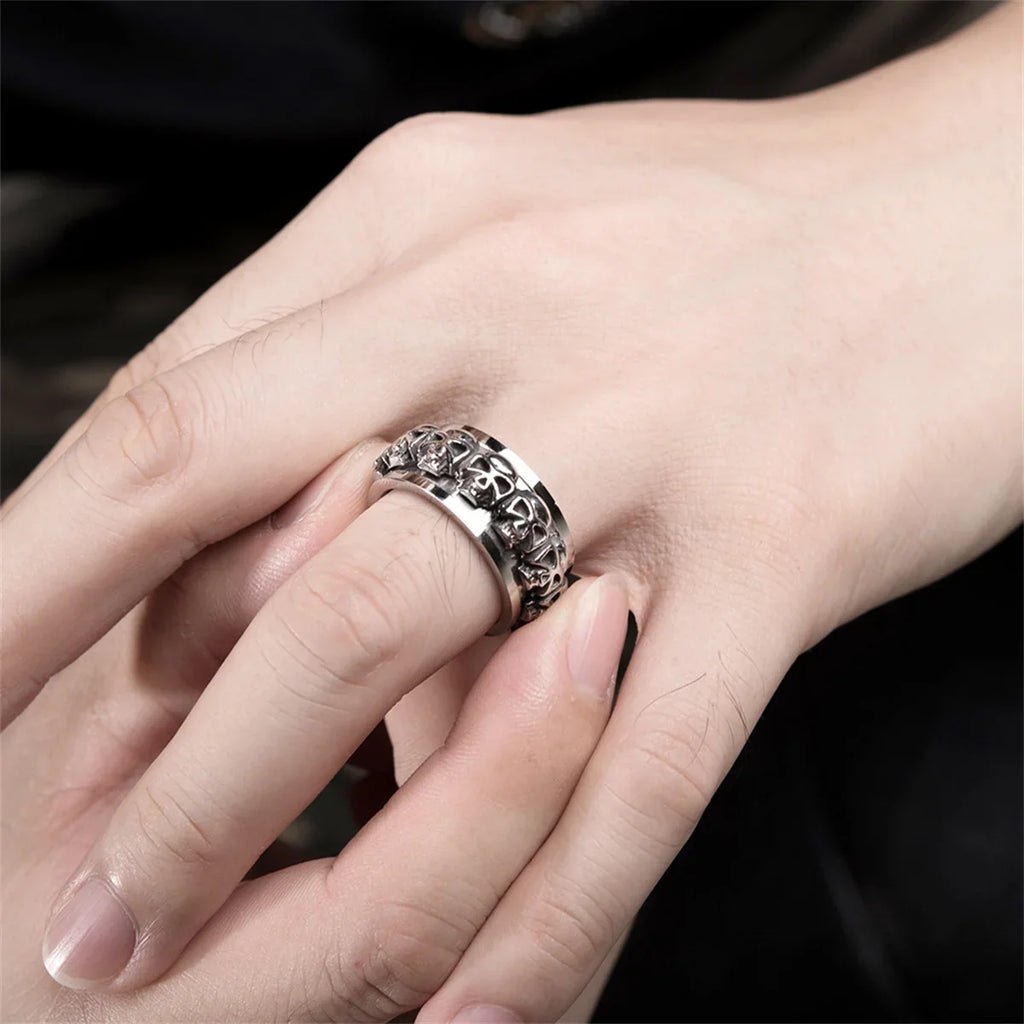 Rotatable Skull Ring – Punk Stainless Steel Hip Hop Statement Statement Ring Qme