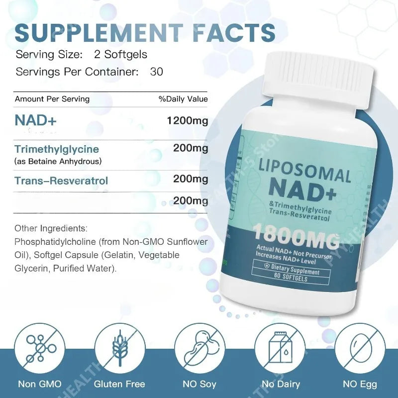 Liposomal NAD+ Supplement 60 Softgels – NMN Alternative NAD+ Supplement Qst