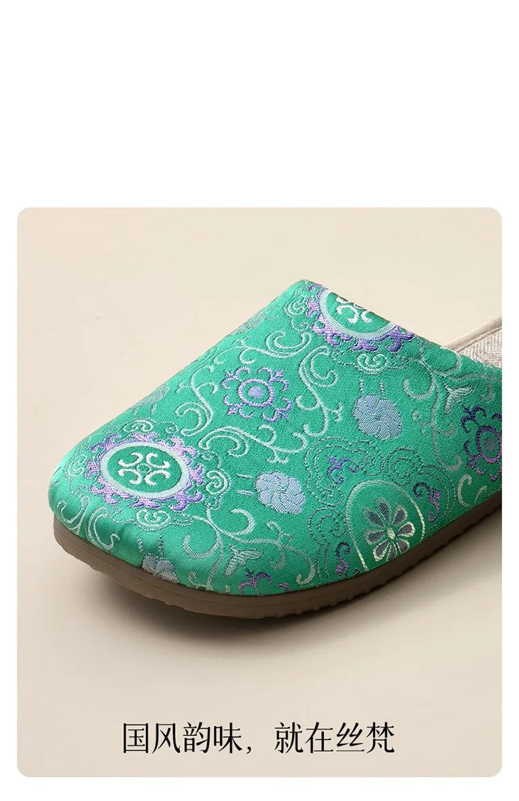 Women's Retro Floral Linen Indoor Slippers – Non-Slip Home Shoes Indoor Slippers Qst
