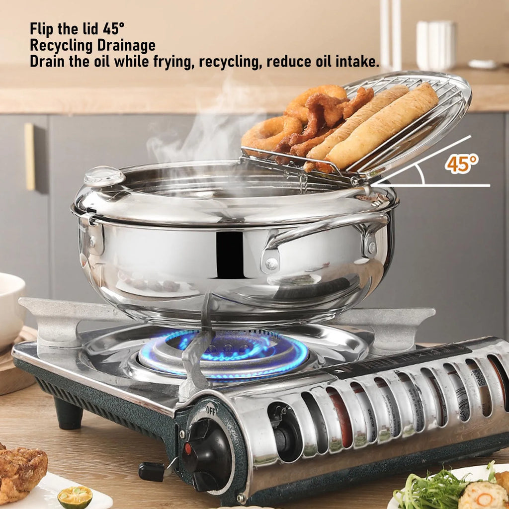 3.2L Stainless Steel Deep Fryer Pot with Thermometer & Rack Deep Fryer Pot Qst