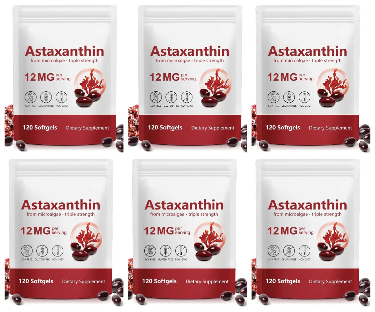 Astaxanthin 12mg Softgels – Microalgae Antioxidant, 120ct Antioxidant Supplement Qst 6bags 720capsules