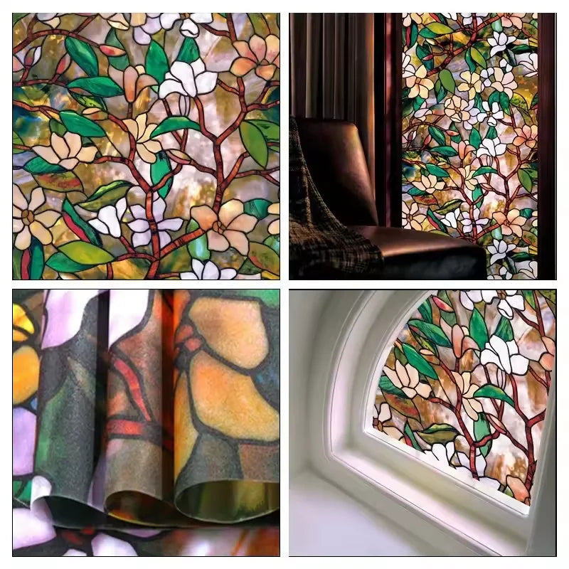 Frosted Flower PVC Static Cling Window Film | Privacy Decal Window Cling Film Qme