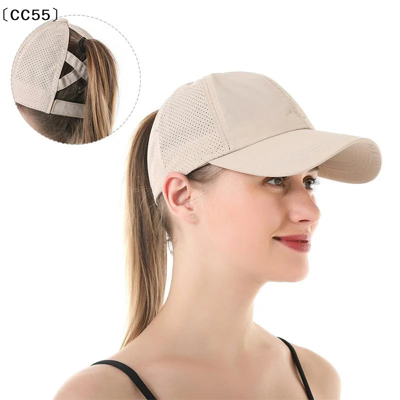 Women's Cross-Mesh Ponytail Baseball Cap – Breathable Sun Hat Ponytail Baseball Cap Qst