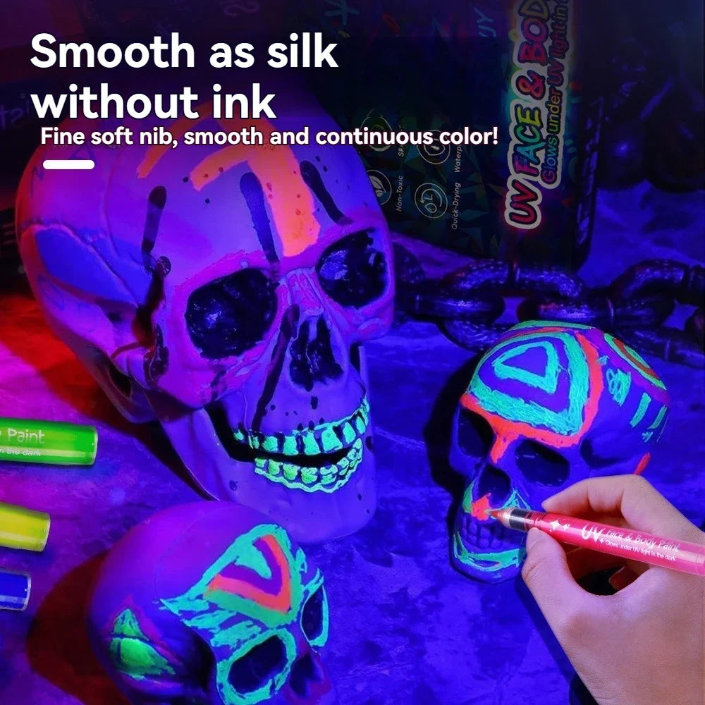 Luminous Face Paint Pens – 8, 12 & 18 Color Glow Sets Face Paint Pen Set Qme