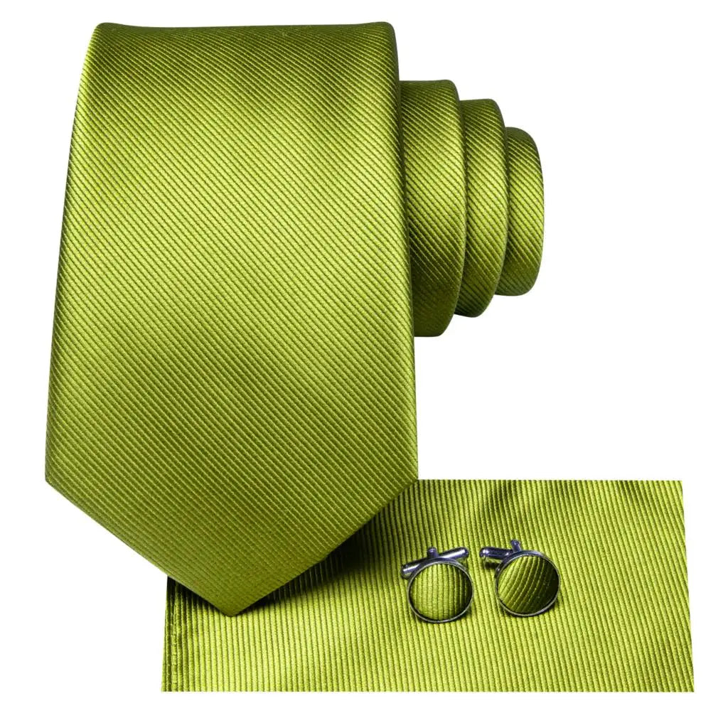 Hi-Tie Men's Silk Necktie Handkerchief & Cufflinks Set Silk Necktie Set Qme