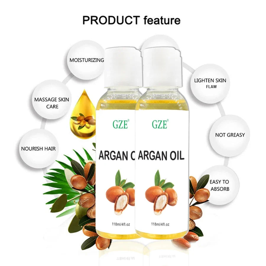 GZE Organic Moroccan Argan Oil | Cold Pressed Virgin Premium Grade Argan Hair Oil Qme