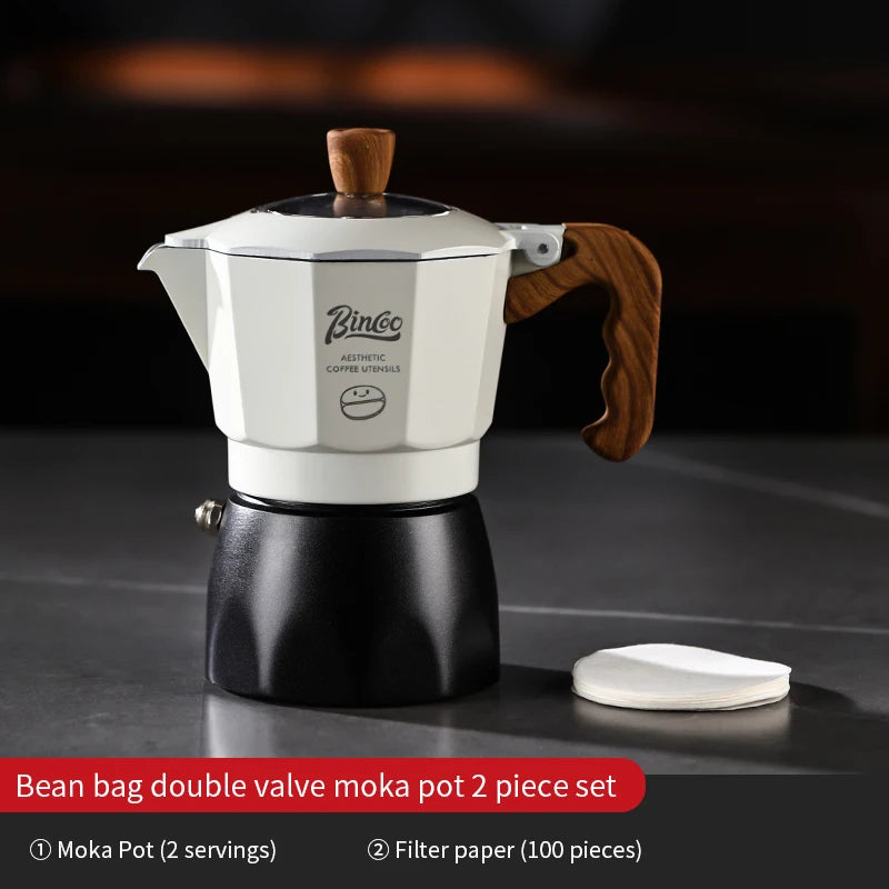 Bincoo Dual Valve Moka Pot Set with Heater – Portable Espresso Moka Pot Set Qst Black White 2pcs