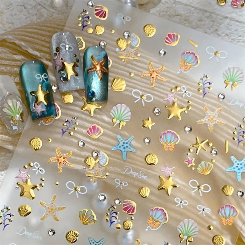 3D Beach Ocean Nail Art Stickers – Shell Starfish Clam Decals Nail Art Stickers Qme