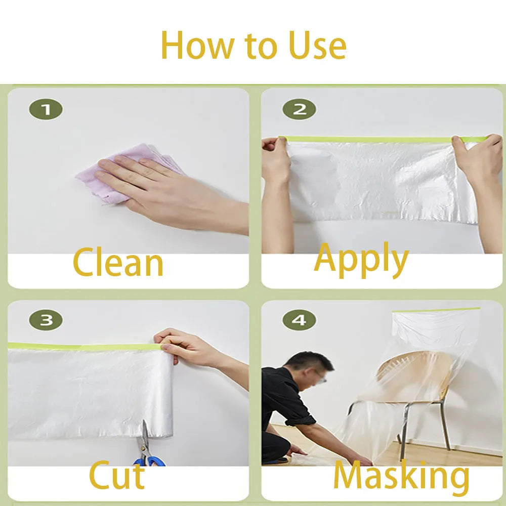 Pre-Taped Masking Film Drop Cloth Plastic Cover Sheets Masking Film Drop Cloth Qme