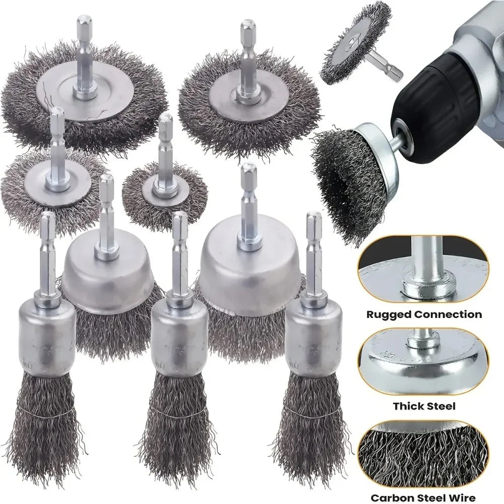 Wire Wheel Cup Brush Set 6.35mm Hex Shank – Grinder Tool Wire Wheel Brush Set Qme