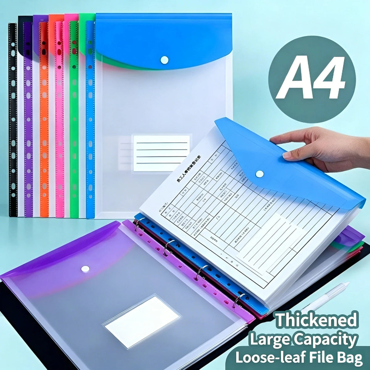 A4 High-Capacity Loose-Leaf File Bags 11-Hole Rings – 6 Pack Loose-Leaf File Bags Qme