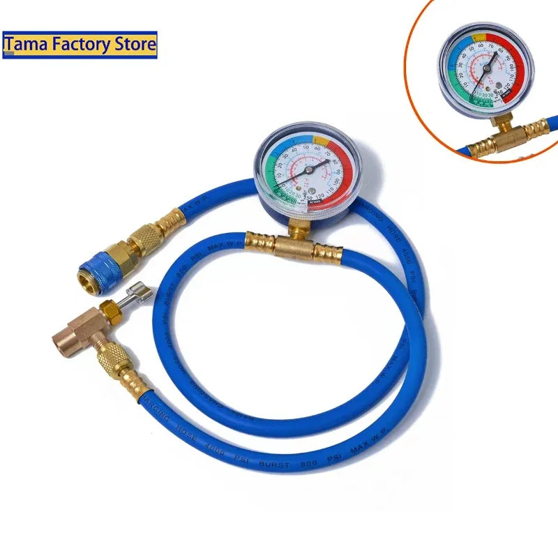 R134A Car AC Refrigerant Recharge Hose with Pressure Gauge AC Recharge Hose Kit Qme