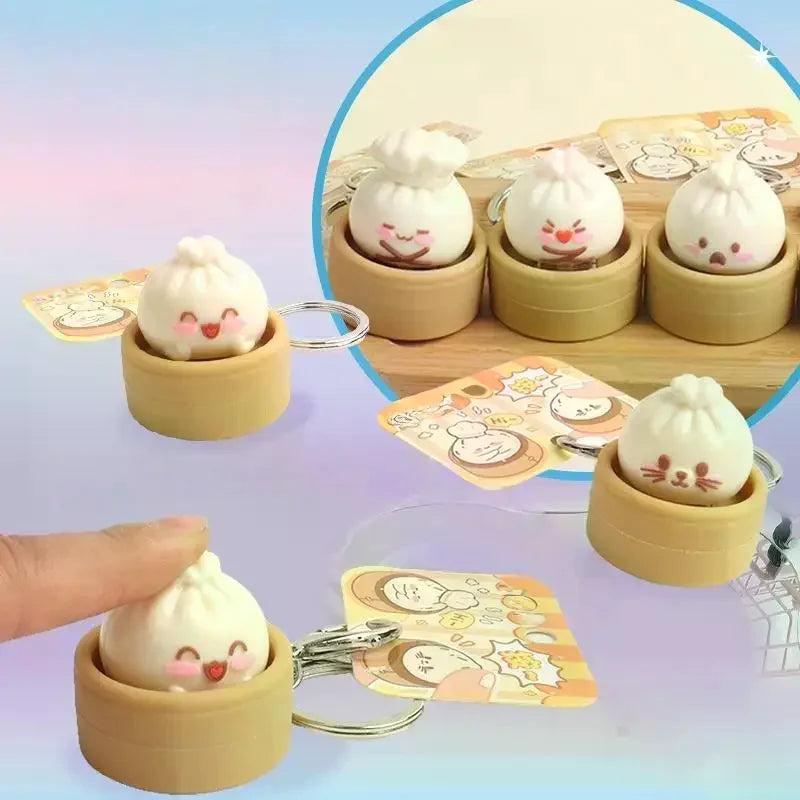 Mini Bun Clicker Keychain – Cute Fidget Toy & Bag Charm Novelty Fidget Keychain Qme