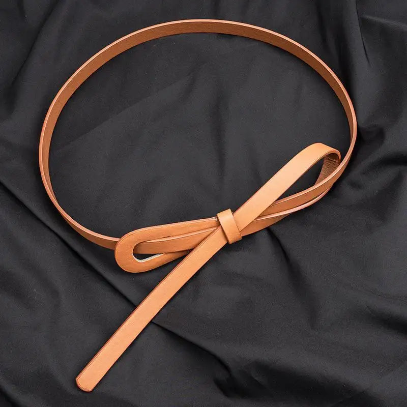 Vintage PU Leather Waist Belt – Slim Tie Belt for Women Women's Waist Belt Qst A