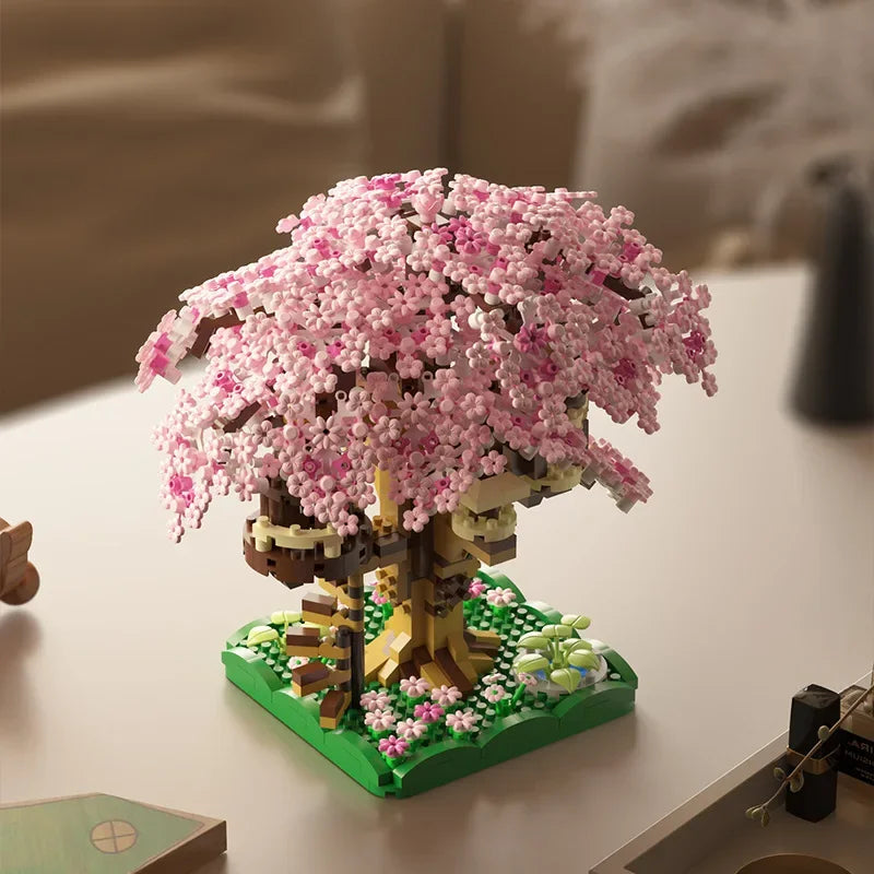 DIY Cherry Blossom Tree House Train Building Block Set DIY Building Block Set Qme
