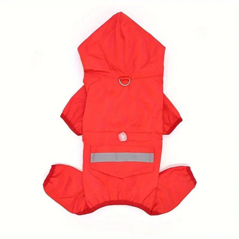 Dog Raincoat with Hood & D-Ring – Waterproof Puppy Jacket Dog Rain Jacket Qme Red S
