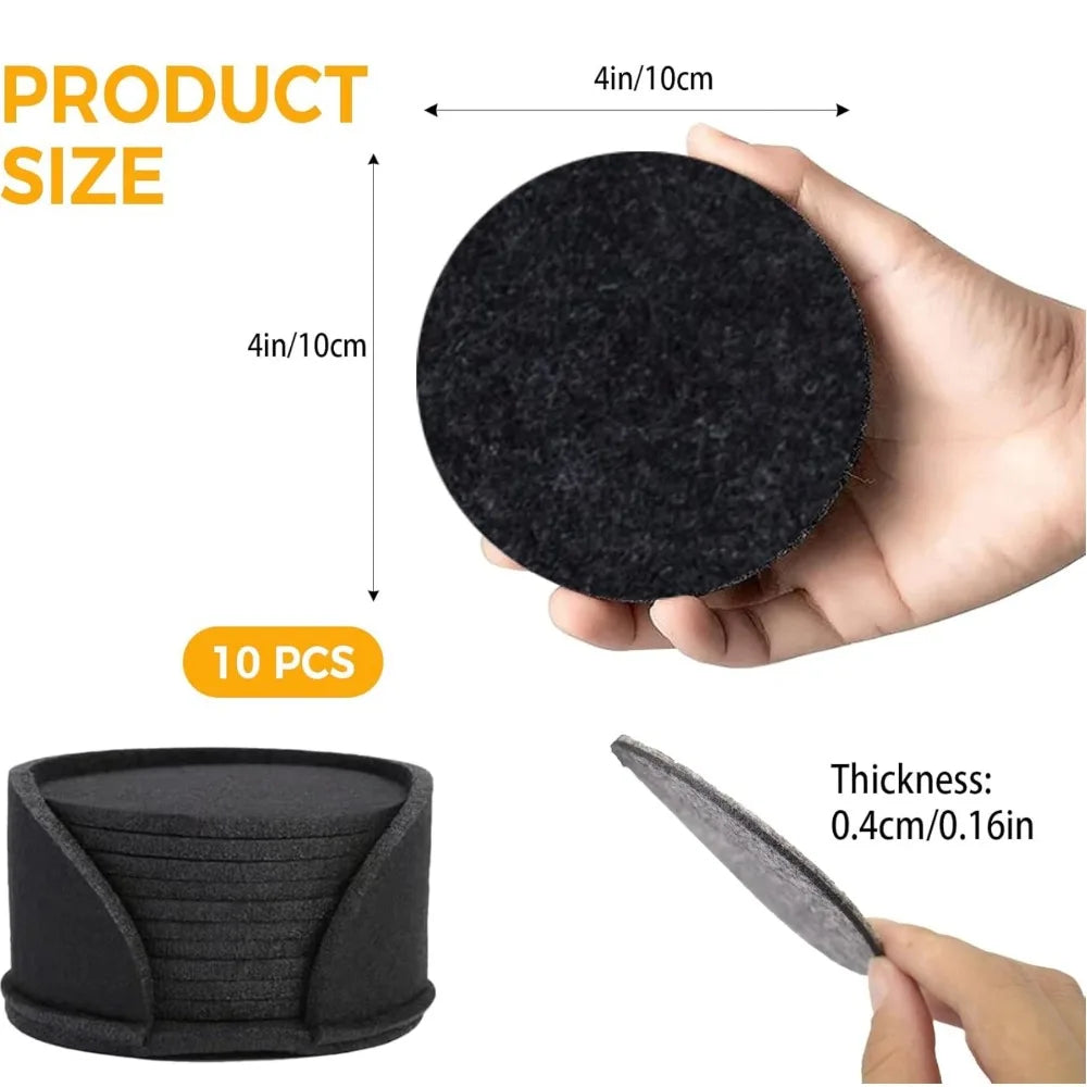 Round Felt Coasters – Heat Resistant & Absorbent Set of 10 Felt Coaster Set Qme