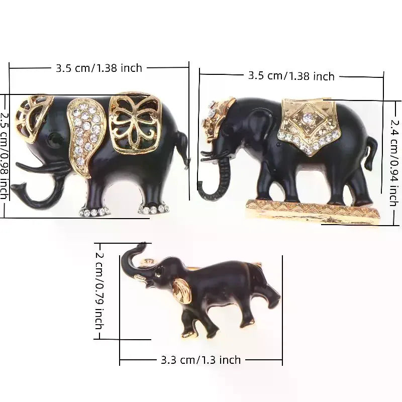 Black Gold Elephant Brooch – Rhinestone Enamel Lapel Pin Lapel Pin Brooch Qme