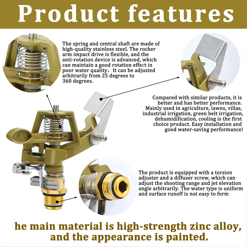 Brass Impact Sprinkler Head with Heavy Duty Nozzles Impact Sprinkler Head Qme
