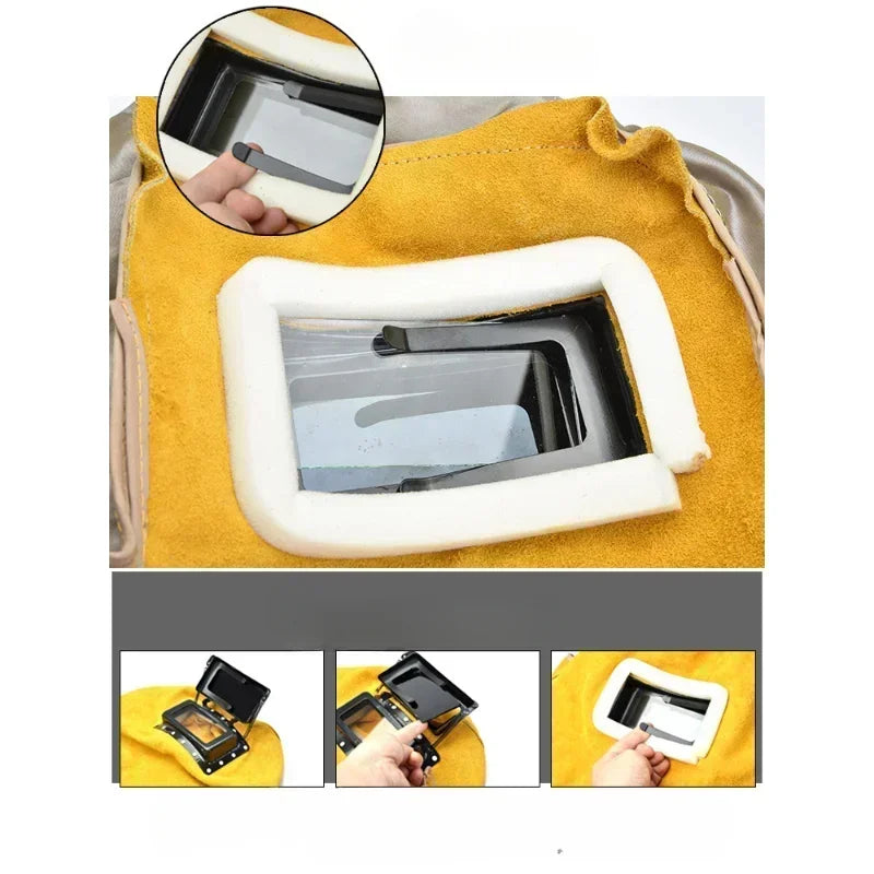 Solar Auto-Dimming Welding Helmet Mask | Leather & Glass Lens Welding Helmet Mask Qme