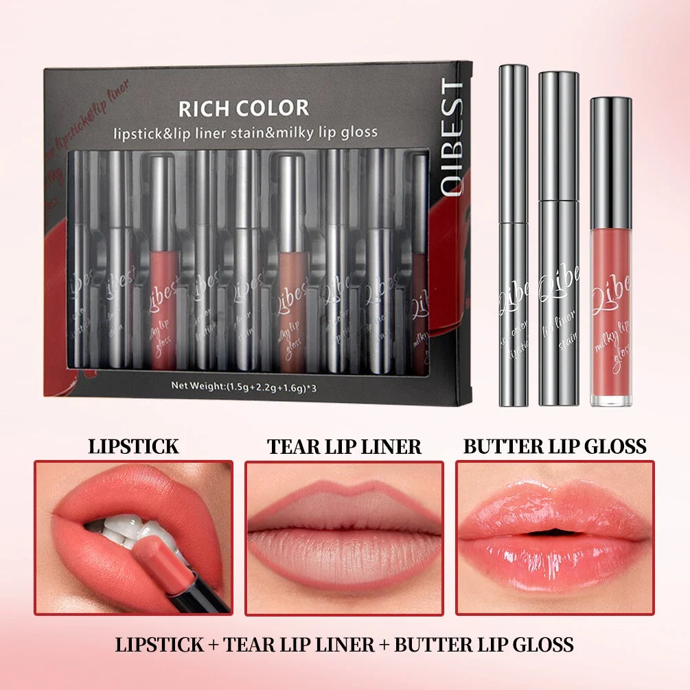 Qibest 9-Piece Matte Lip Kit – Nude Velvet Lipstick & Glaze Lip Makeup Kit Qme