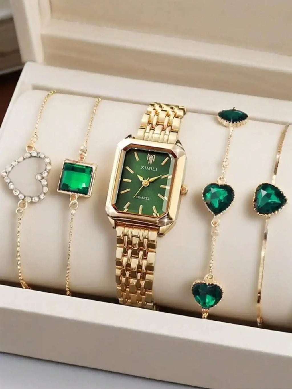 Light Luxury Steel Strip Women's Watch Green Pointer Dial Women's Fashion Watch Qme