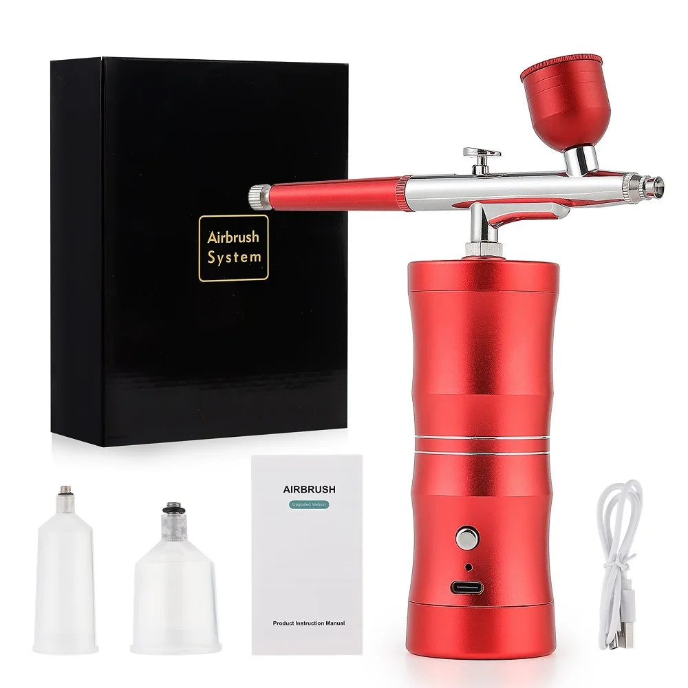 Pink Mini Airbrush Kit 0.3mm – Nail Art, Cake & Craft Spray Gun Airbrush Spray Kit Qst Type 2-Red