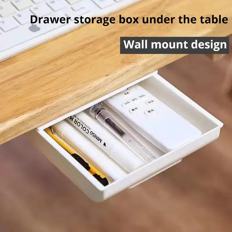 Self-Adhesive Under-Desk Drawer Storage Box – Pencil & Makeup Tray Under-Desk Drawer Organizer Qme
