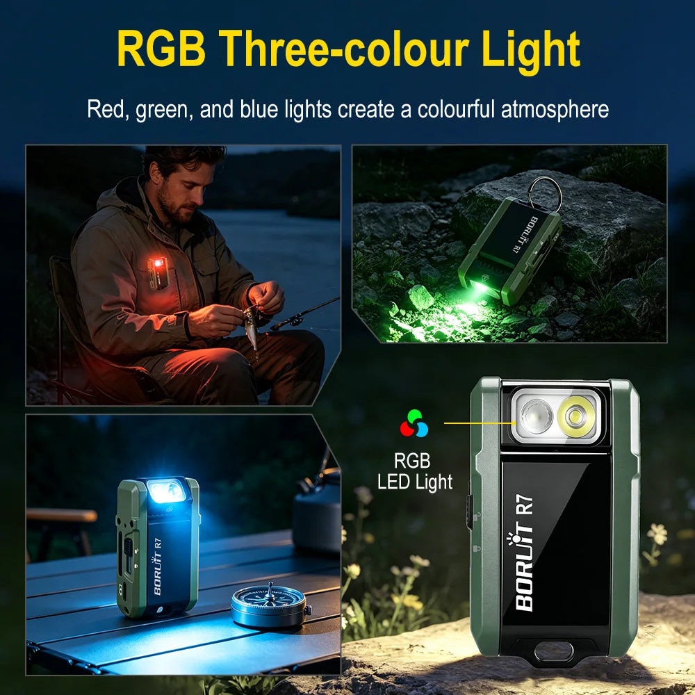 BORUiT R7 800LM RGB Keychain Flashlight – Type-C Rechargeable Keychain Flashlight Qst