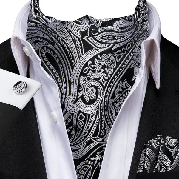 Men's Luxury Floral Ascot Cravat Set – Cufflinks & Handkerchief Ascot Cravat Set Qme LDAS1146