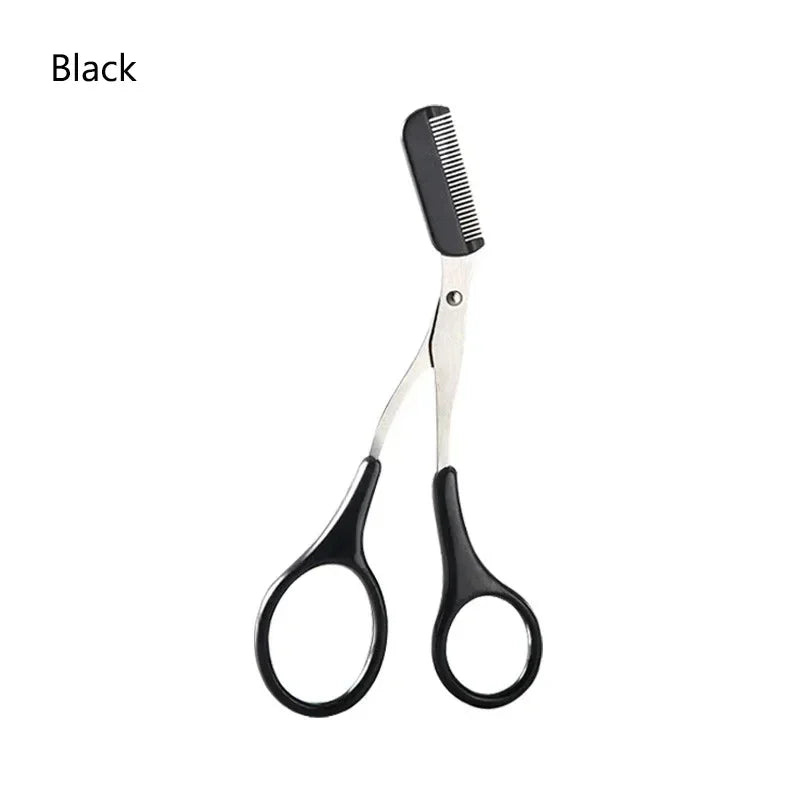 Stainless Steel Eyebrow Scissors & Comb Trimmer Set Eyebrow Trimmer Scissors Qme B-Black