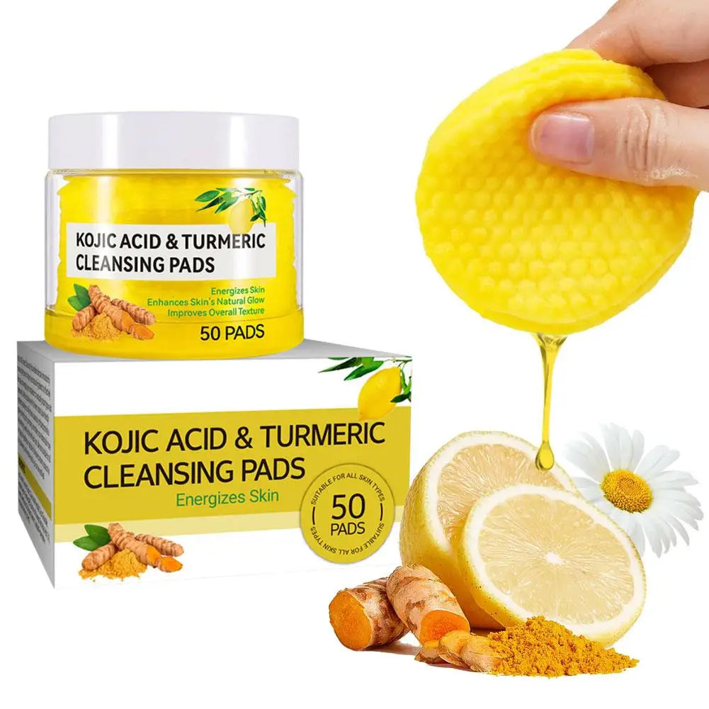 Turmeric & Kojic Acid Exfoliating Cleansing Pads – 50 Pcs Exfoliating Cleansing Pads Qme