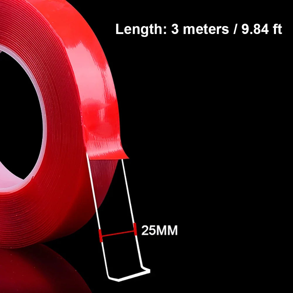 Transparent Acrylic Double Sided Tape 9.84FT Ultra-Strong Double Sided Tape Qme 25mm 3pcs
