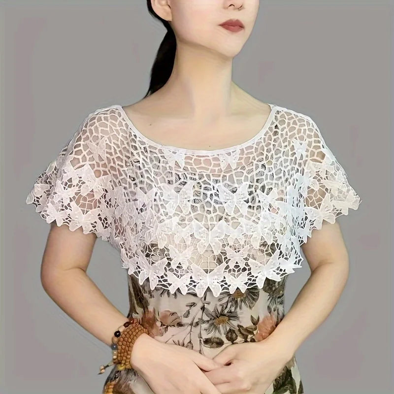White Lace Butterfly Crochet Shawl Cropped Capelet Lace Crochet Capelet Qme