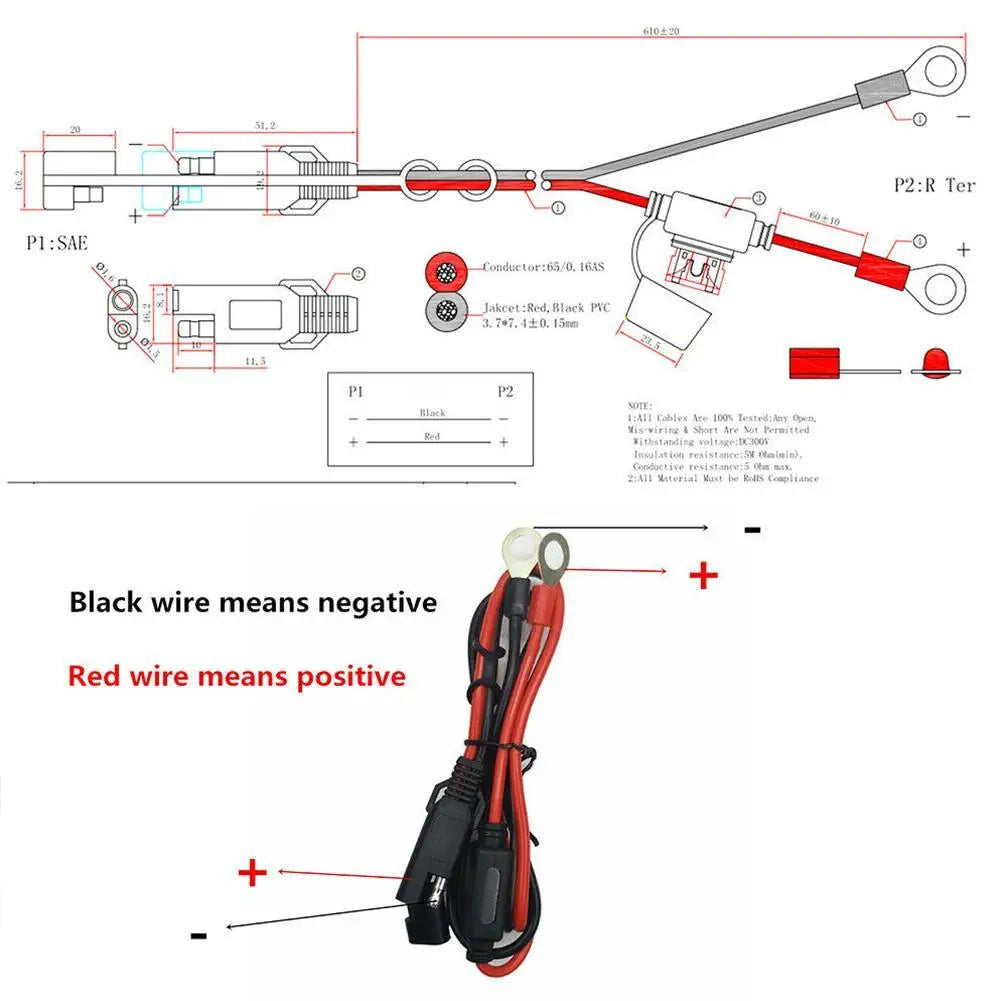 SAE Quick Disconnect Motorcycle Battery Charger Cable 10A Battery Charger Cable Qme