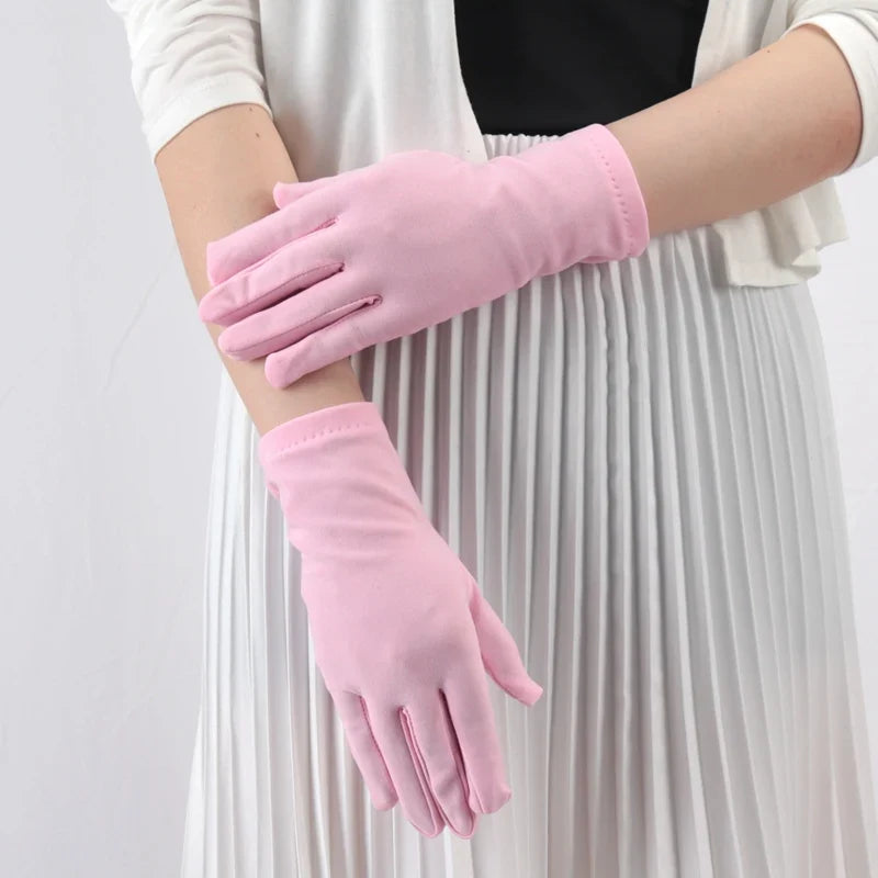 Women's Ceremonial Elastane Gloves – Elegant Solid Fashion Ceremonial Fashion Gloves Qme pink