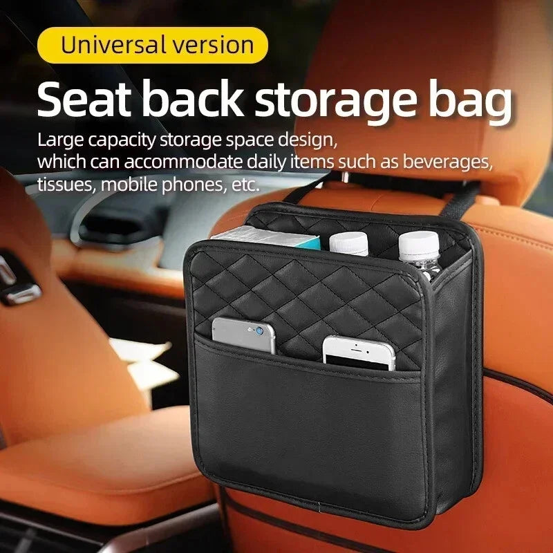Leather Car Seat Back Organizer & Trash Can Holder Car Seat Organizer Qme