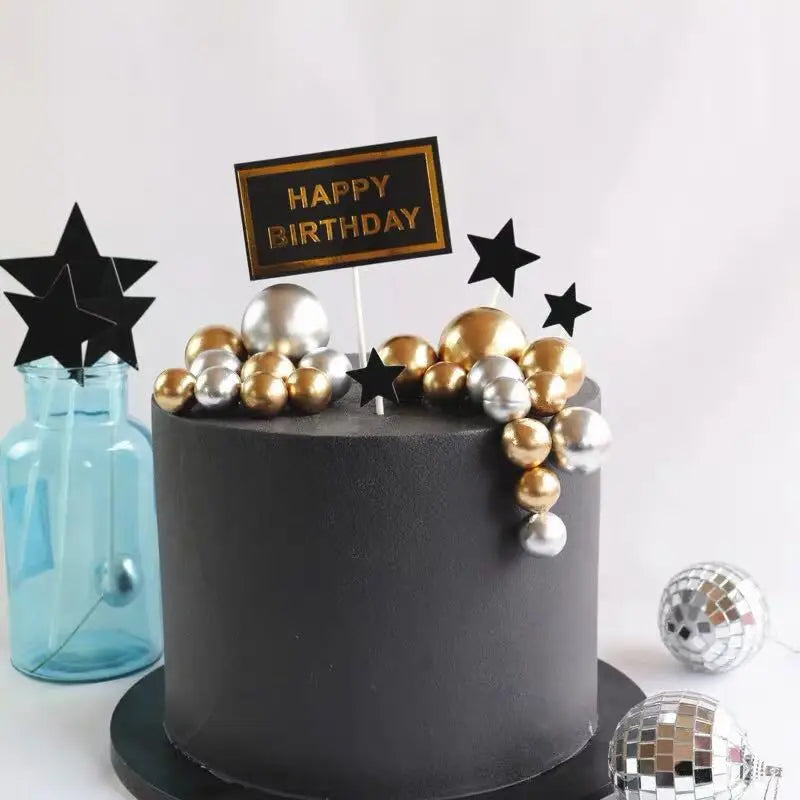 Gold Silver Ball Cake Toppers – DIY Birthday & Wedding Flags Cake Topper Set Qme