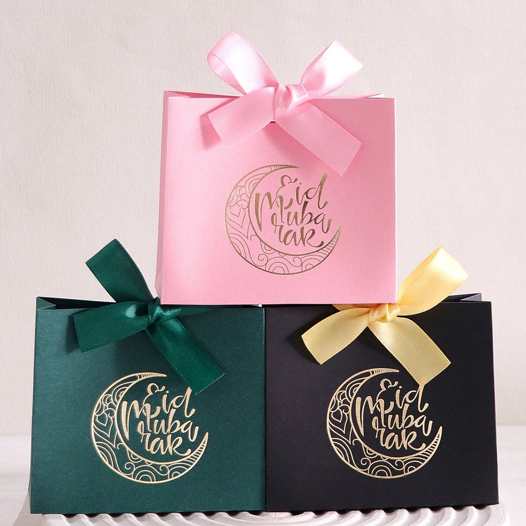 5-Pack Eid Al Adha Gift Boxes – Crescent Moon White & Gold Eid Gift Boxes Qme