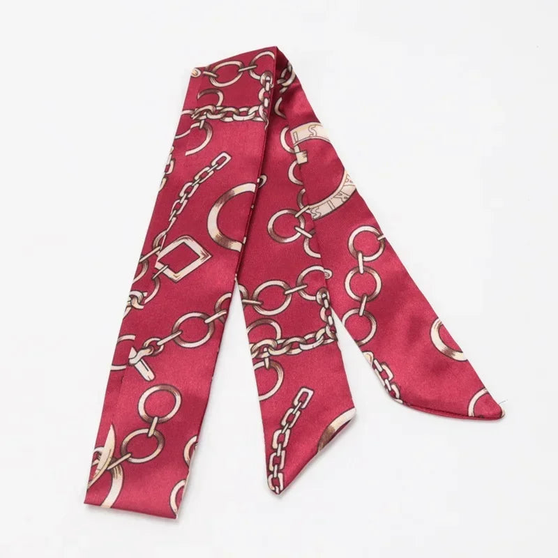 Women's Skinny Ribbon Scarf – Printed Polyester Hair Tie Ribbon Hair Scarf Qme A-17