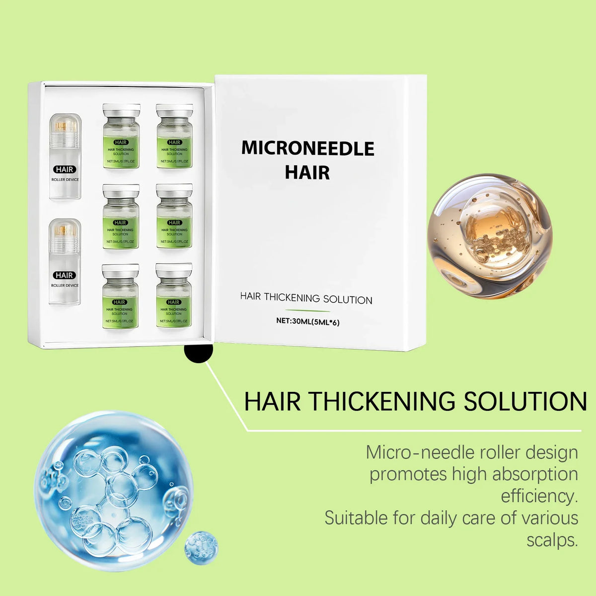 Hair Growth Serum & Microneedle Roller – Ginseng Follicle Care Hair Serum Roller Set Qme