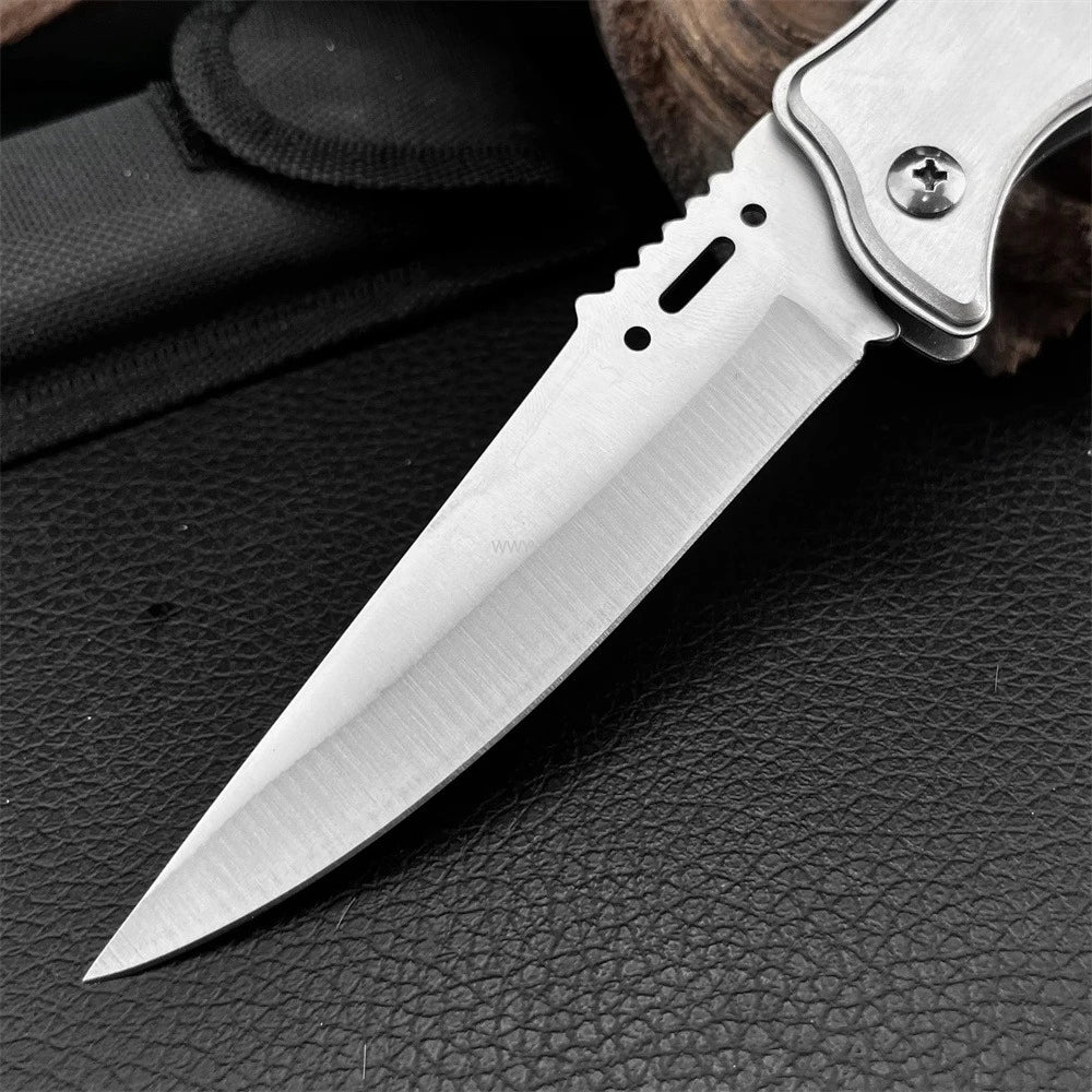 Tactical Folding Knife 440C Blade, Wood Handle & Nylon Sheath Tactical Folding Knife Qst