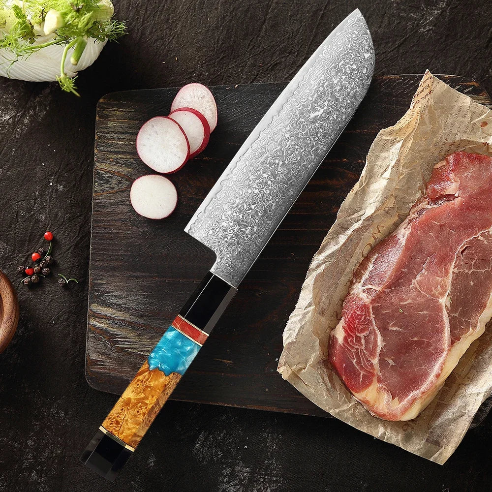 Damascus Steel Kitchen Knife Set – Santoku & Paring Knives Kitchen Knife Set Qst